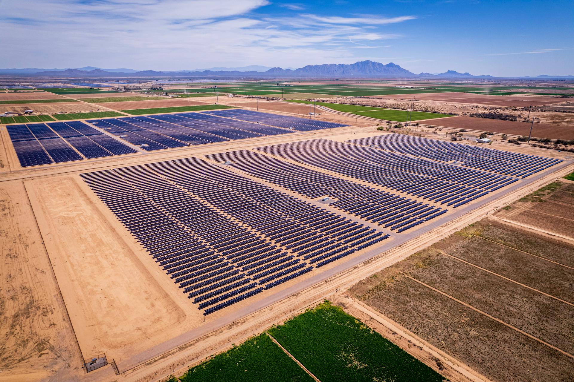 Aerial view of utility-scale solar farm